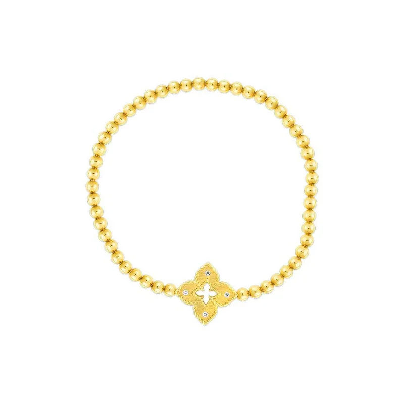 Ladies bracelets cascading layers -18K Yellow Gold Stretch Petite Venetian Princess Bracelet With Flower