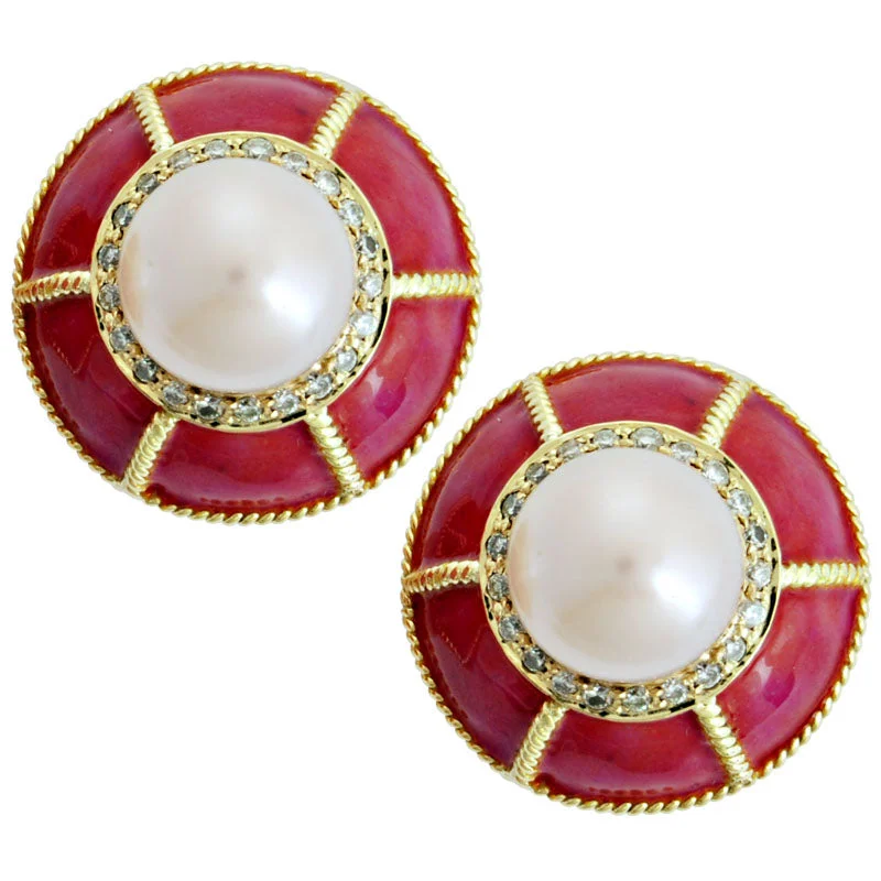 ladies-custom-rose-gold-earrings-Earrings-Pearl and Diamond (Enamel)