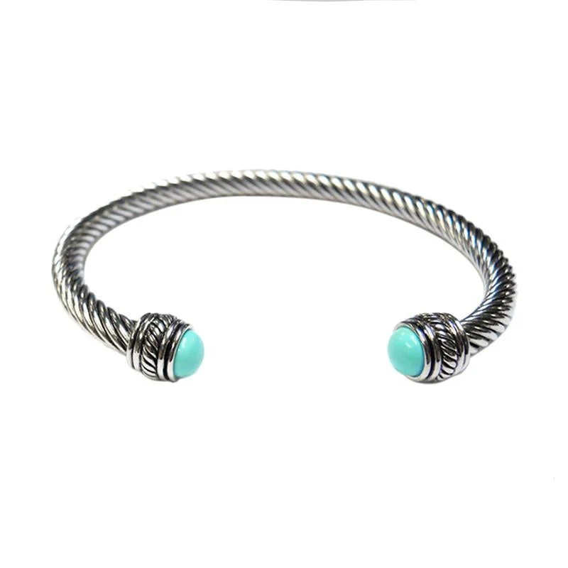 Ladies bracelets enduring beauty -Luceil Turquoise Stone Cable Bracelet