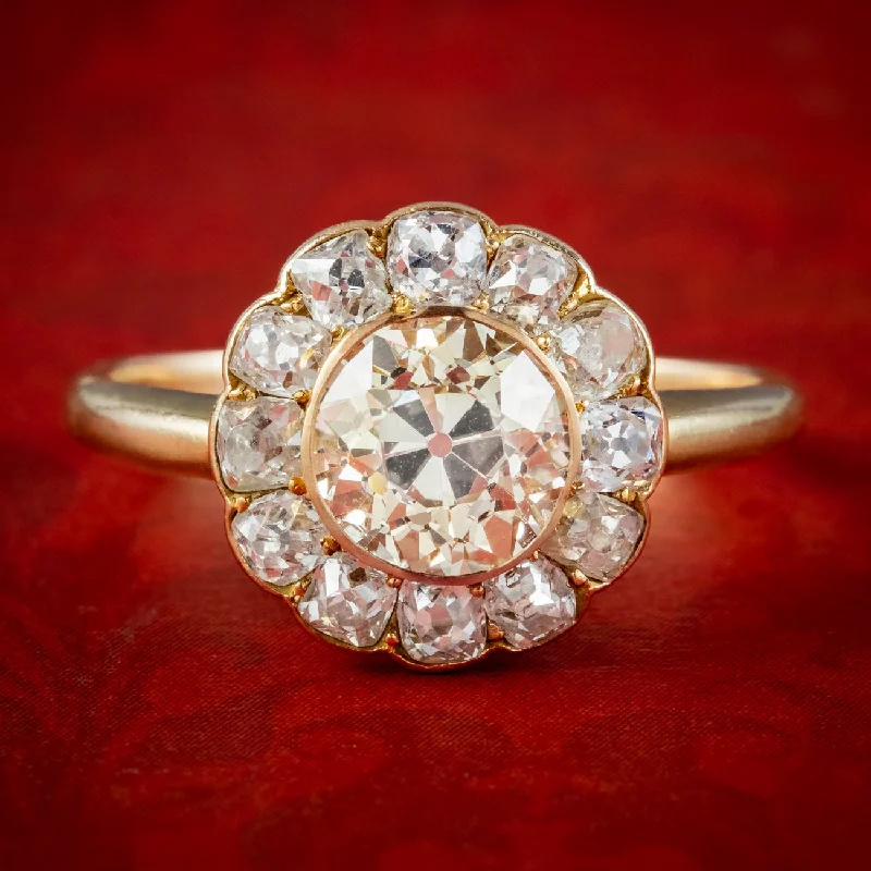 ladies-marquise-cut-silver-rings-Antique Victorian Fancy Diamond Daisy Cluster Ring 2.7ct Total