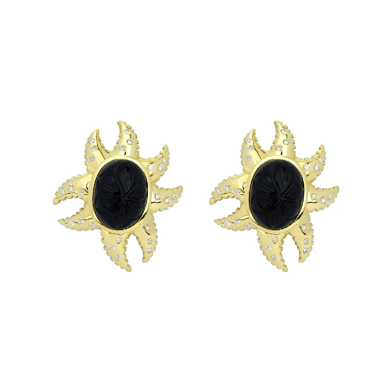 ladies-crawl-diamond-earrings-Earrings - Black Onyx And Diamond