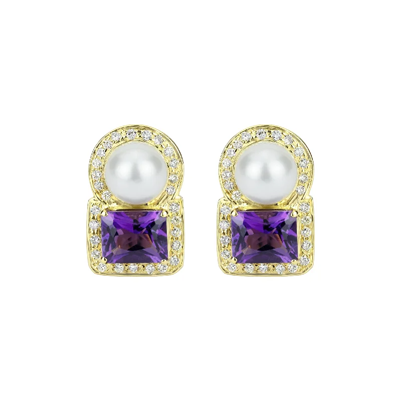 ladies-delicate-diamond-earrings-Earrings - Amethyst, South Sea Pearl And Diamond