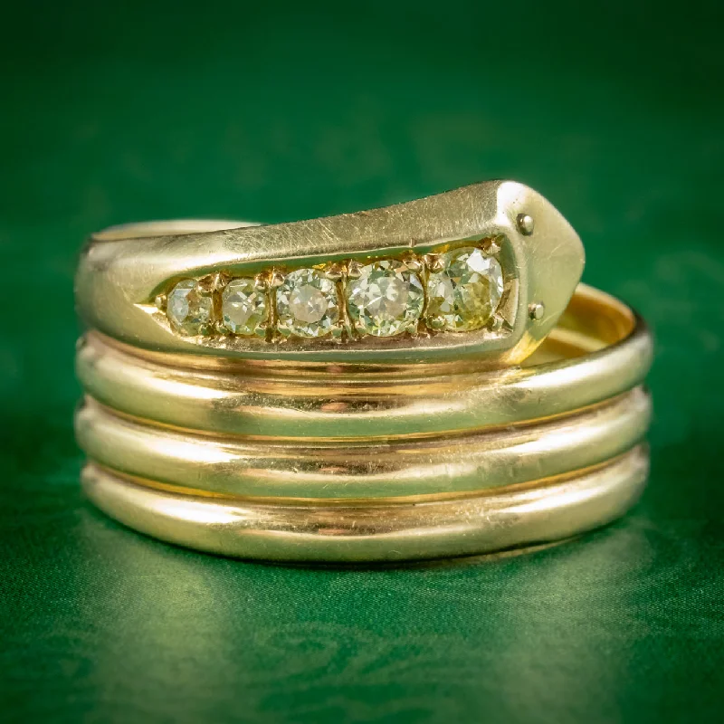 ladies-white-gold-band-rings-Antique Edwardian Fancy Yellow Diamond Snake Ring Dated 1918