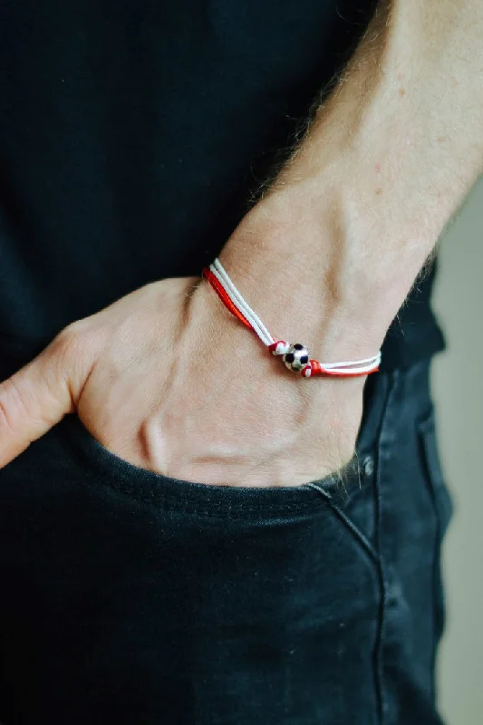 Ladies bracelets offbeat charm -Red and white soccer bracelet for men