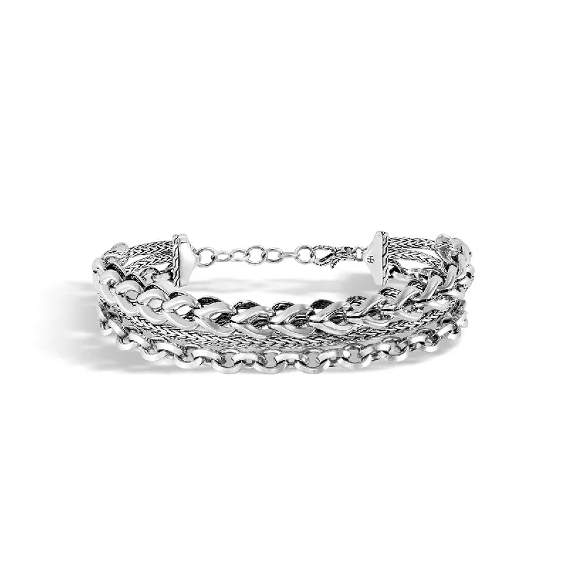 Ladies bracelets fancy elegance -Asli Classic Chain Link Silver Triple Row Bracelet