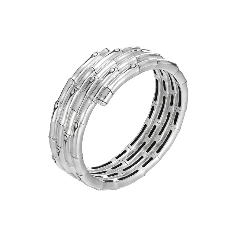 Ladies bracelets for lens crafters -Bamboo Silver Four Coil Bracelet