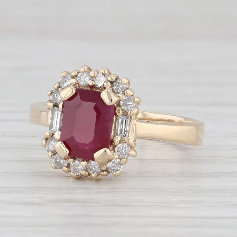 engagement-ruby-classic-ring-2.10ctw Ruby Diamond Halo Ring 14k Yellow Gold Size 7.25 Engagement