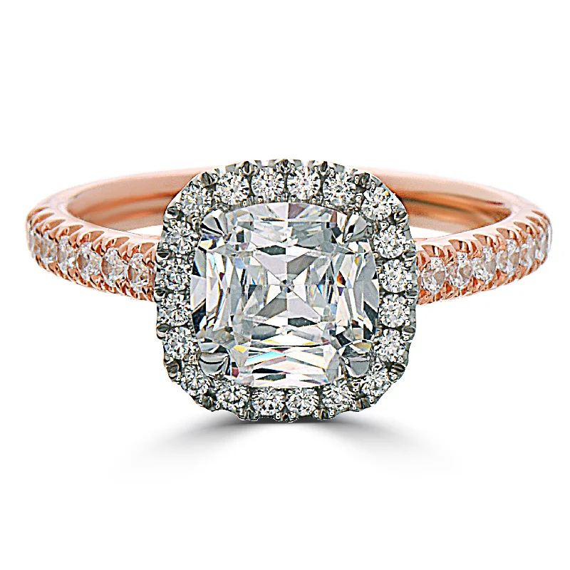 engagement-white-gold-filigree-ring-Point of Love Square Cushion Forevermark 1 Carat Diamond Halo Engagement Ring Rose Gold