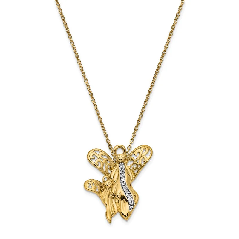 Ladies necklaces fancy strands -Gold Tone Plated Sterling Silver & CZ Angel of Motherhood Necklace