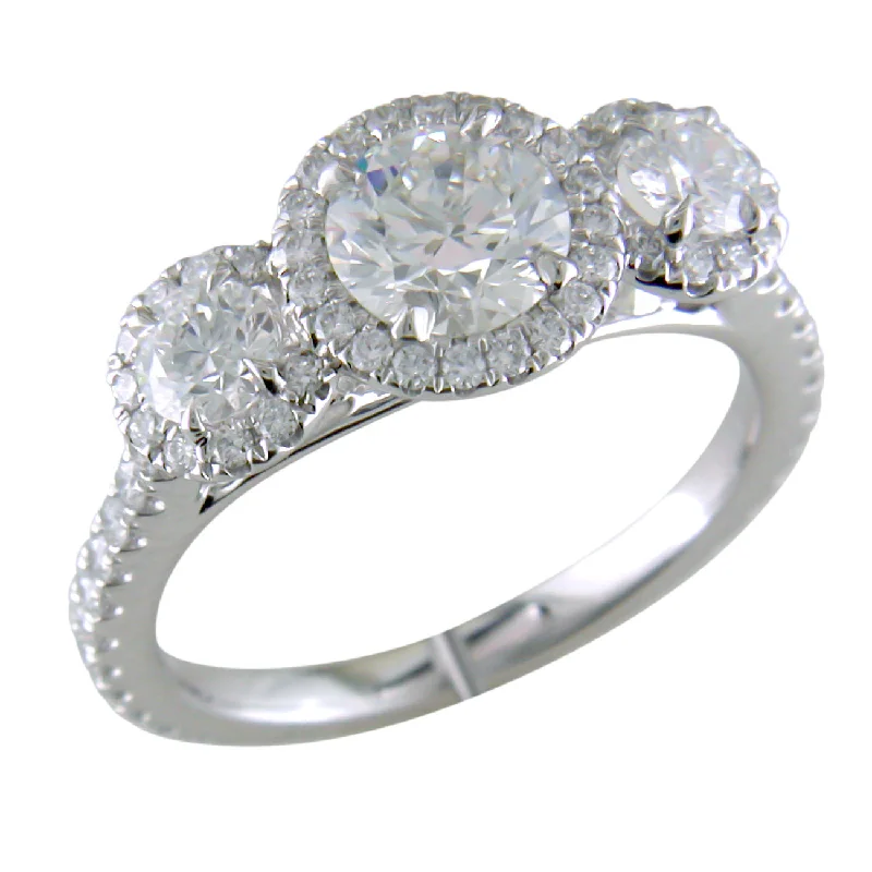 engagement-cushion-cut-gold-ring-Point of Love Round Diamond Three Stone White Gold Halo Engagement Ring 2.25 Carats