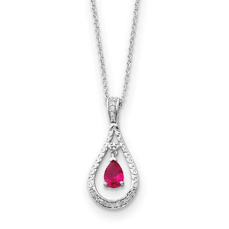 Ladies necklaces for trips -Rhodium Sterling Silver July CZ Birthstone Never Forget Necklace