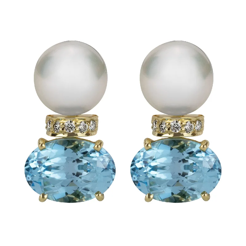 ladies-rose-gold-chandelier-earrings-Earrings - South Sea Pearl, Blue Topaz And Diamond (2343B)