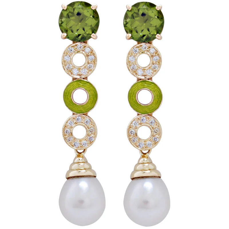 ladies-silver-moon-earrings-Earrings-Peridot, Pearl and Diamond (Enamel)