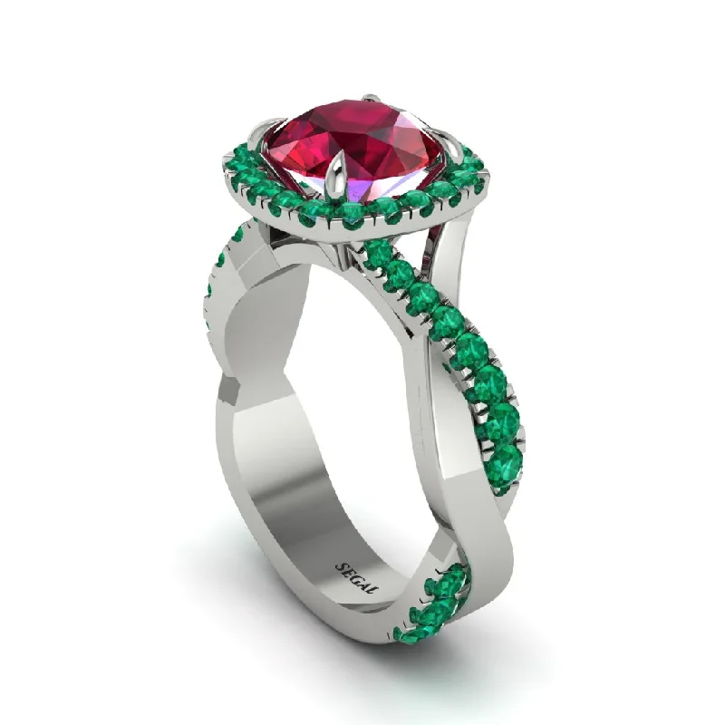 engagement-diamond-channel-ring-Ruby Twist Shank Halo Engagement Ring - Cheyenne No. 27