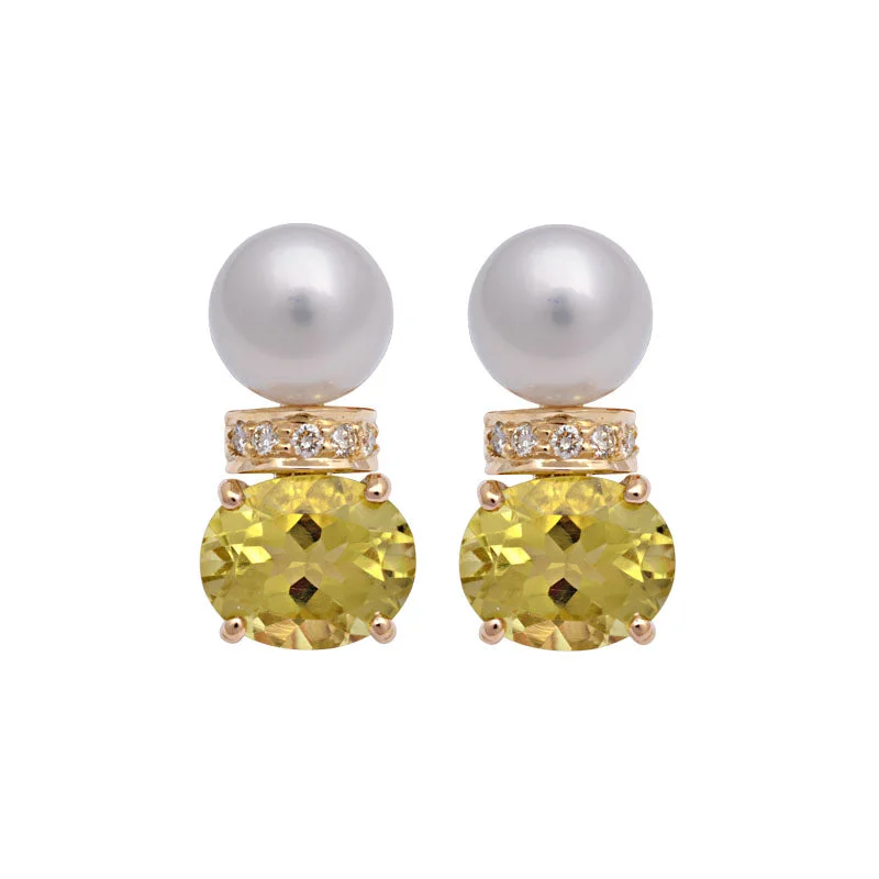 ladies-unique-diamond-earrings-Earrings-Lemon Quartz, South Sea Pearl and Diamond