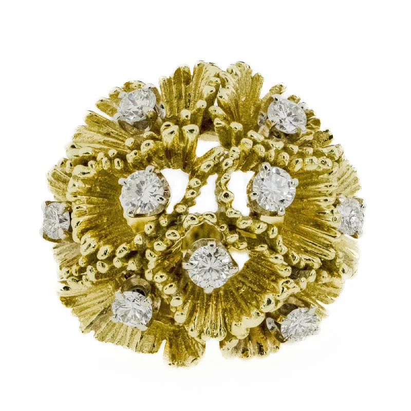 ladies-birthstone-silver-rings-1.25ctw Anemone Diamond Cluster Ring in 18K Yellow Gold - Size 5.75