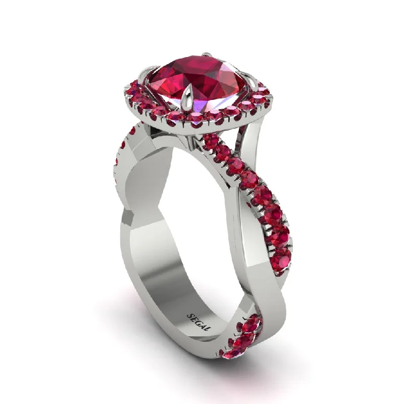 engagement-round-gold-ring-Ruby Twist Shank Halo Engagement Ring - Cheyenne No. 57