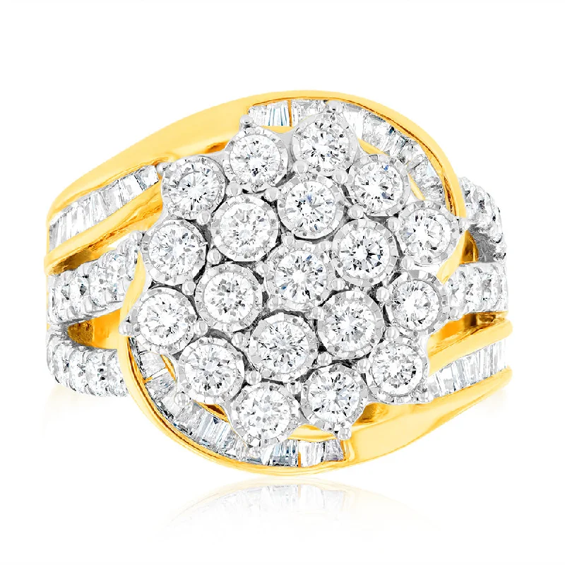 engagement-infinity-gold-ring-Luminesce Lab Grown 2 Carat Cluster Shaped Diamond Engagement Ring in 9ct Yellow Gold