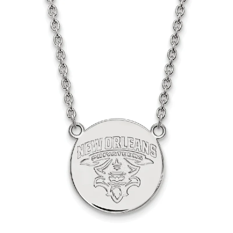 Ladies necklaces with petal charms -Sterling Silver U of New Orleans Large Logo Disc Necklace