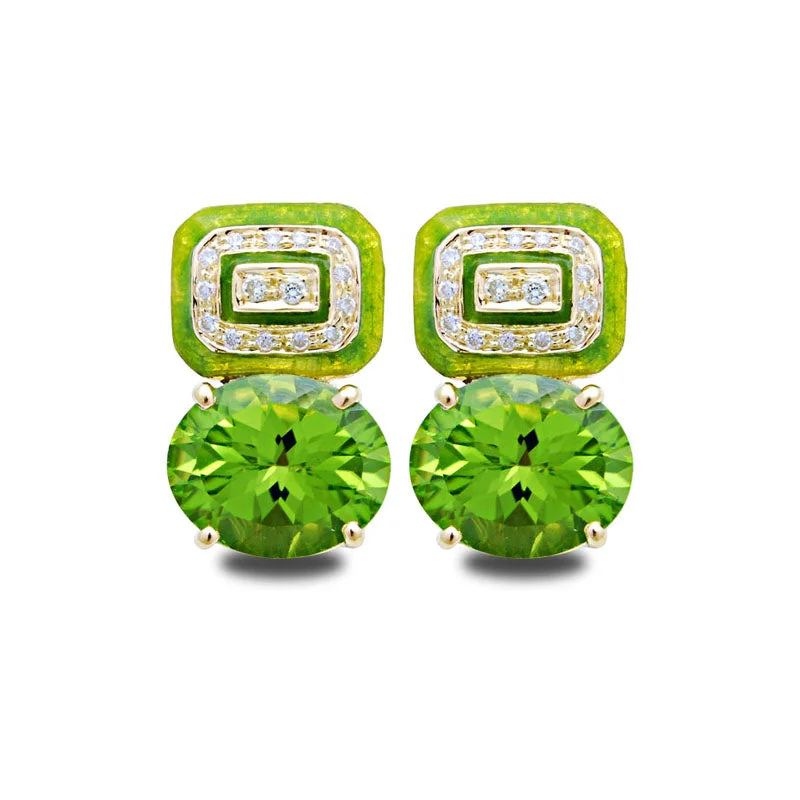 ladies-artisan-gold-earrings-Earrings-Peridot and Diamond (Enamel)