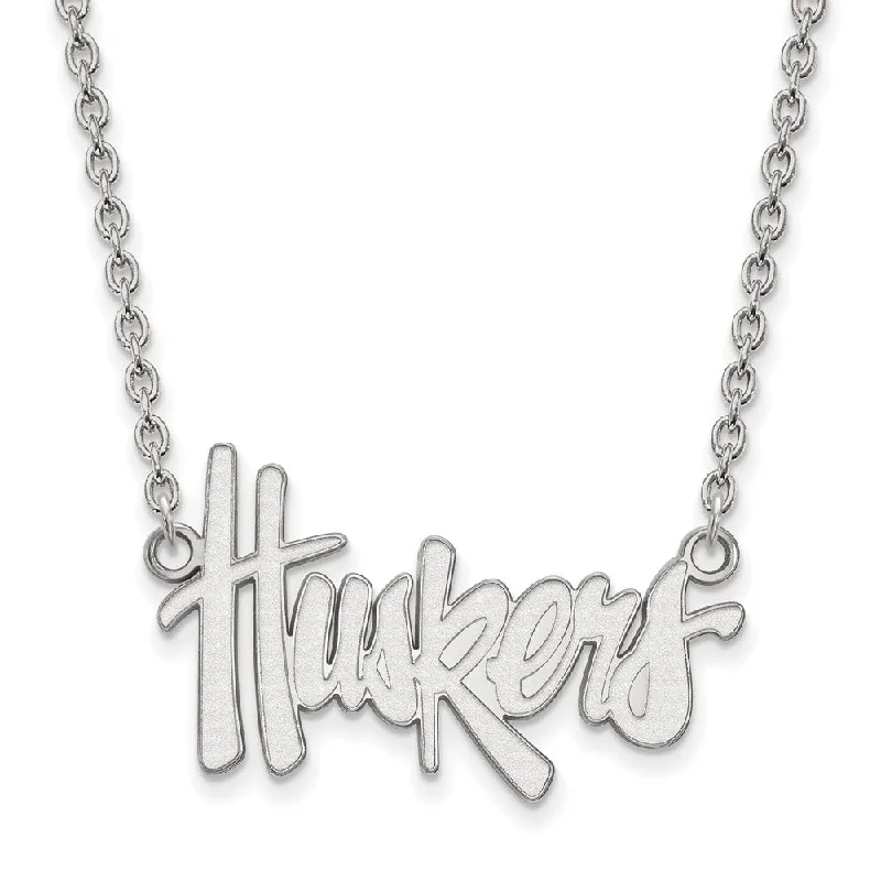 Ladies necklaces thick elegance -14k White Gold U of Nebraska Large Huskers Pendant Necklace