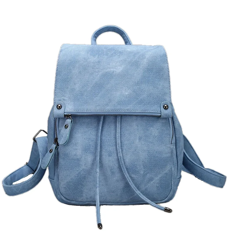 ladies-name-rose-gold-rings-Chloe Butter Vegan Leather Flap Top Draw String Backpack Chambray Blue