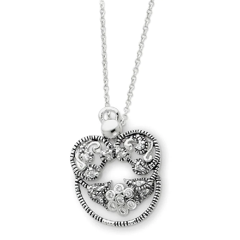 Ladies necklaces for night glamour -Rhodium Plated Sterling Silver & CZ Angel of Grace Necklace, 18 Inch