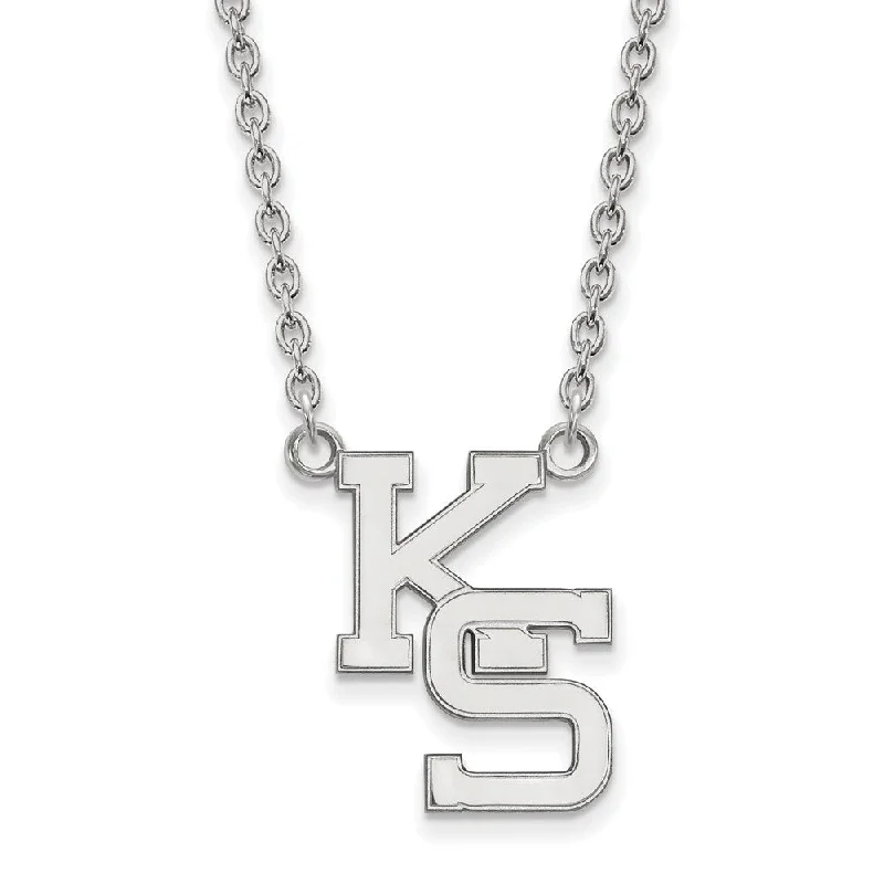 Ladies necklaces for adventurers -Sterling Silver Kansas State Large 'KS' Letter Pendant Necklace