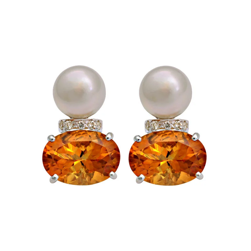 ladies-trendy-diamond-earrings-Earrings-Citrine, South Sea Pearl and Diamond