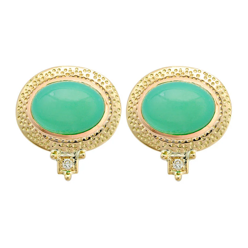 ladies-gold-heart-earrings-Earrings-Chrysoprase and Diamond