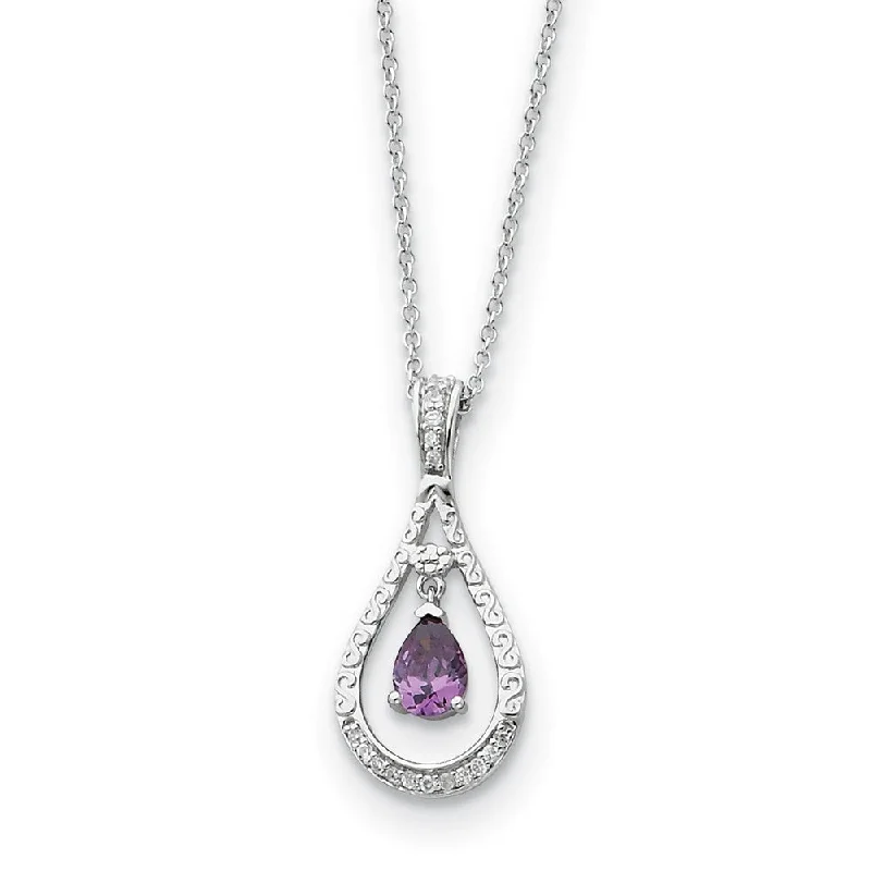 Ladies necklaces for trade shows -Rhodium Sterling Silver February CZ Birthstone Never Forget Necklace