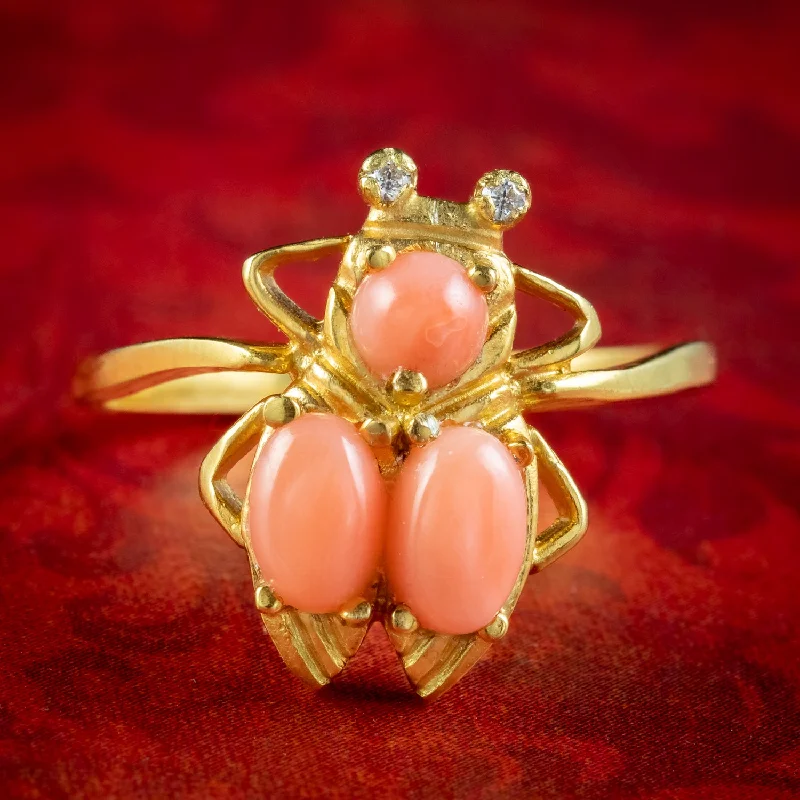 ladies-pearl-solitaire-rings-Victorian Style Coral Insect Ring