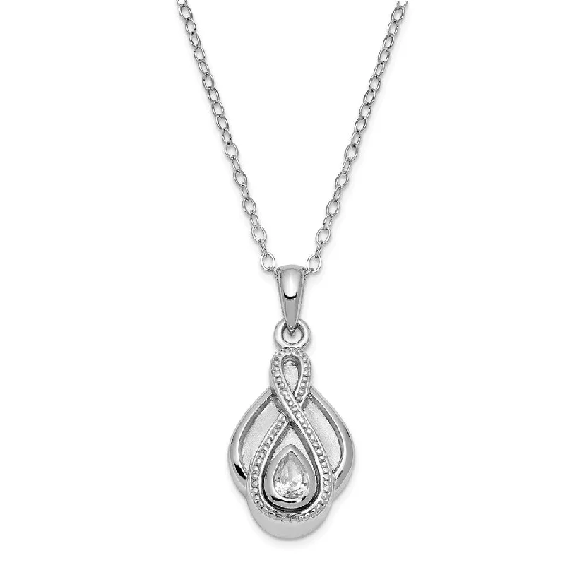 Ladies necklaces for wanderers -Sterling Silver & CZ Tear of Strength Ash Holder Necklace, 18 Inch