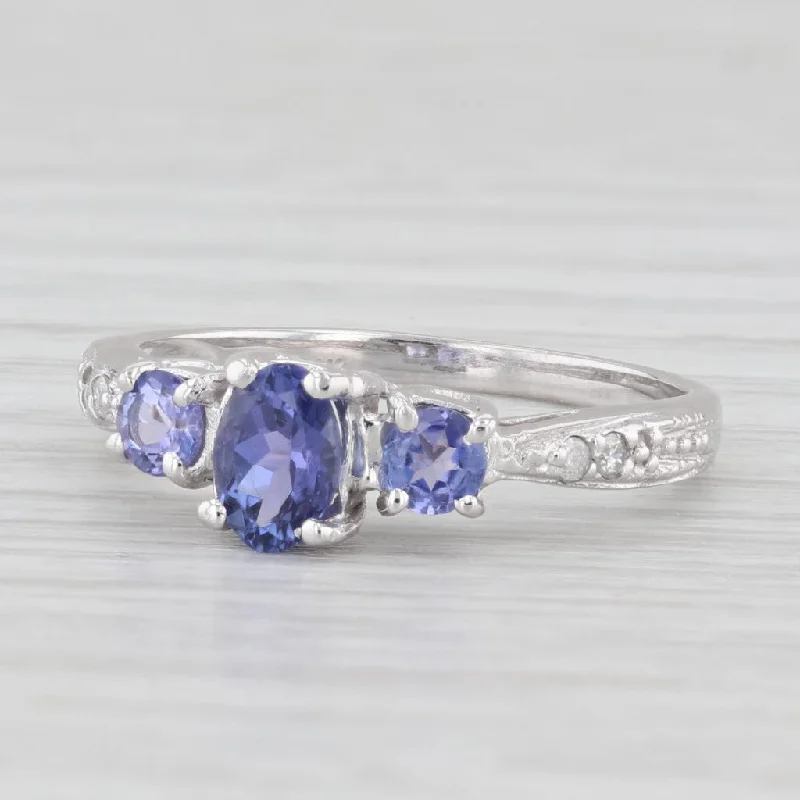 engagement-princess-cut-sapphire-ring-0.94ctw Tanzanite Diamond Ring 14k White Gold Size 7 3-Stone Engagement