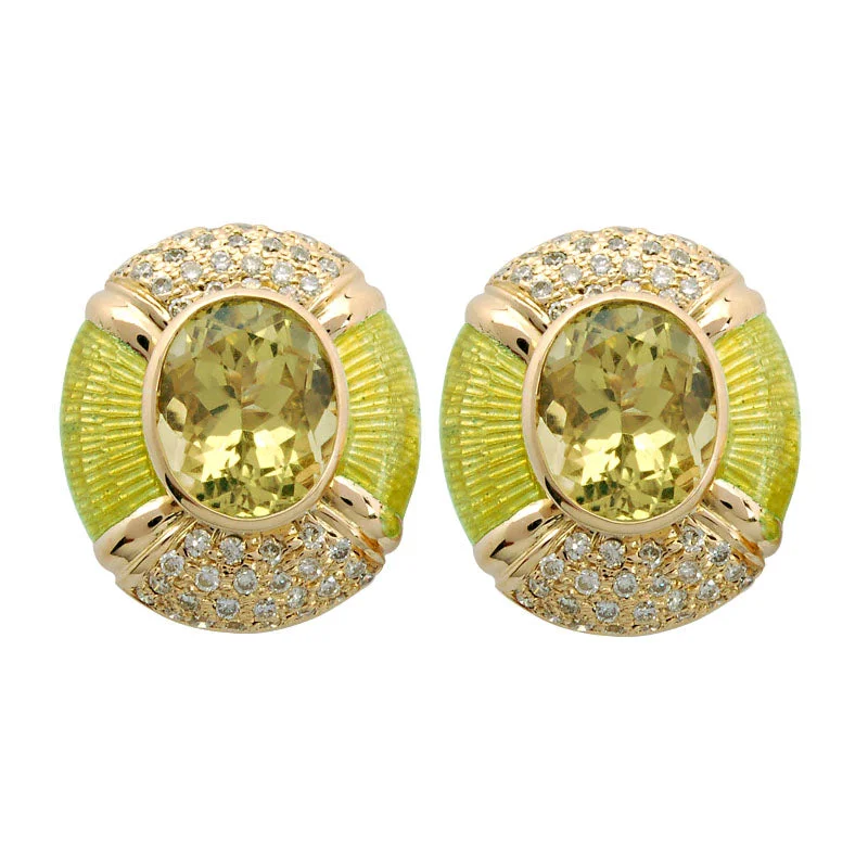 ladies-flower-silver-earrings-Earrings-Lemon Quartz and Diamond (Enamel)