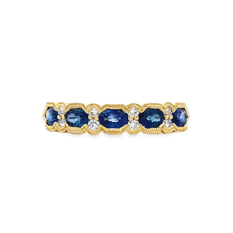 ladies-emerald-cut-rose-gold-rings-Vintage Inspired Sapphire & Diamond Ring in Yellow Gold by Allison Kaufman