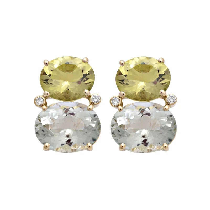 ladies-rose-gold-hoop-earrings-Earrings-Lemon Quartz, Green Quartz and Diamond