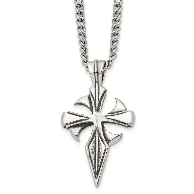 Ladies necklaces for painters -Men's Stainless Steel Large Antiqued Dagger Cross Necklace, 22 Inch