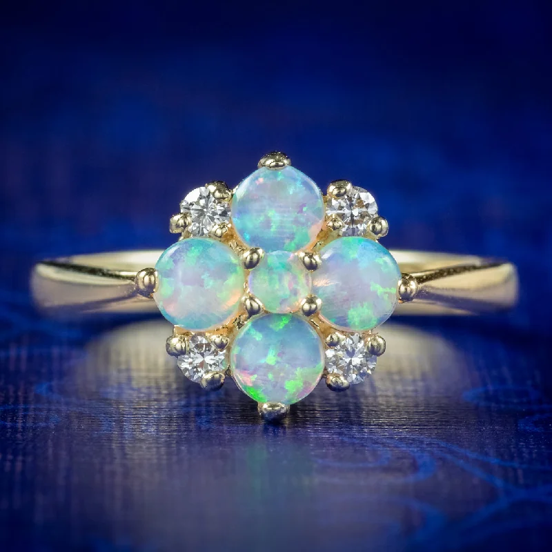 ladies-ruby-solitaire-rings-Victorian Style Opal Diamond Cluster Ring