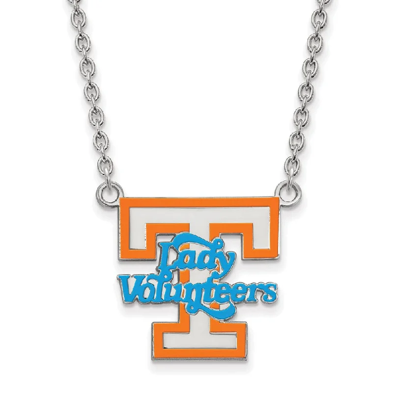 Ladies necklaces with white opal -Sterling Silver U of Tennessee Large Enamel Lady Volunteers Necklace