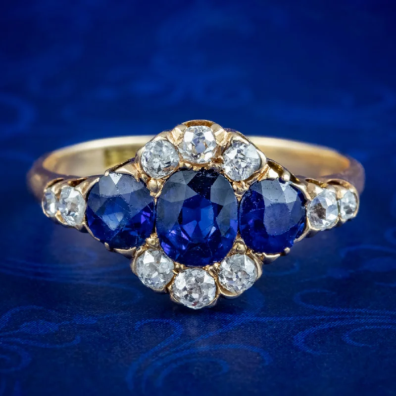 ladies-radiant-cut-rose-gold-rings-Antique Victorian Sapphire Diamond Cluster Ring 1.8ct Sapphire