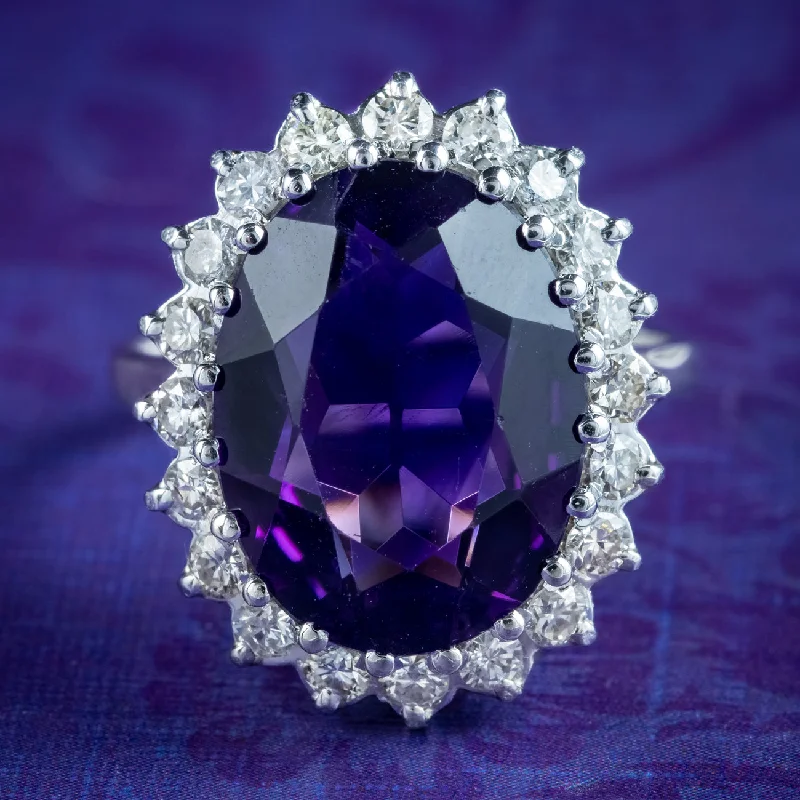 ladies-custom-silver-rings-Vintage Amethyst Diamond Cocktail Ring 7ct Amethyst