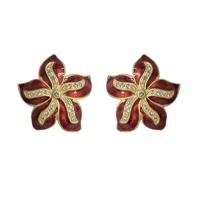 ladies-gemstone-rose-gold-earrings-Earrings - Diamond with Enamel in 18K Gold