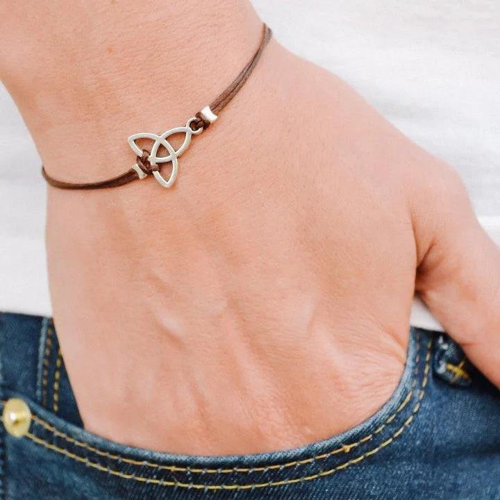 Ladies bracelets with fin charms -Trinity women's bracelet, brown cord, adjustable