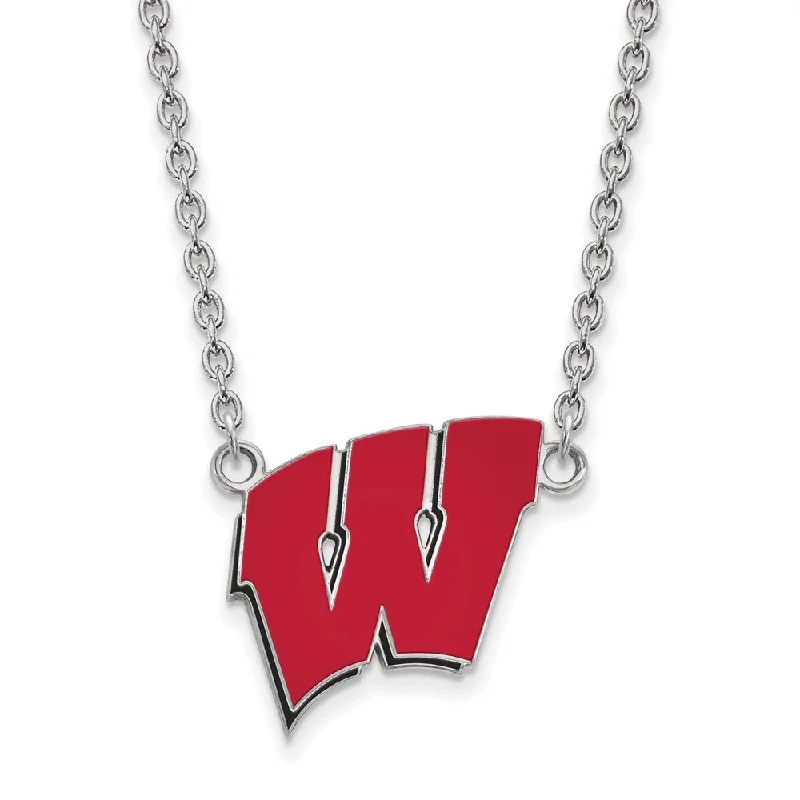 Ladies necklaces nickel-free metal -Sterling Silver U of Wisconsin Large Enamel 'W' Pendant Necklace