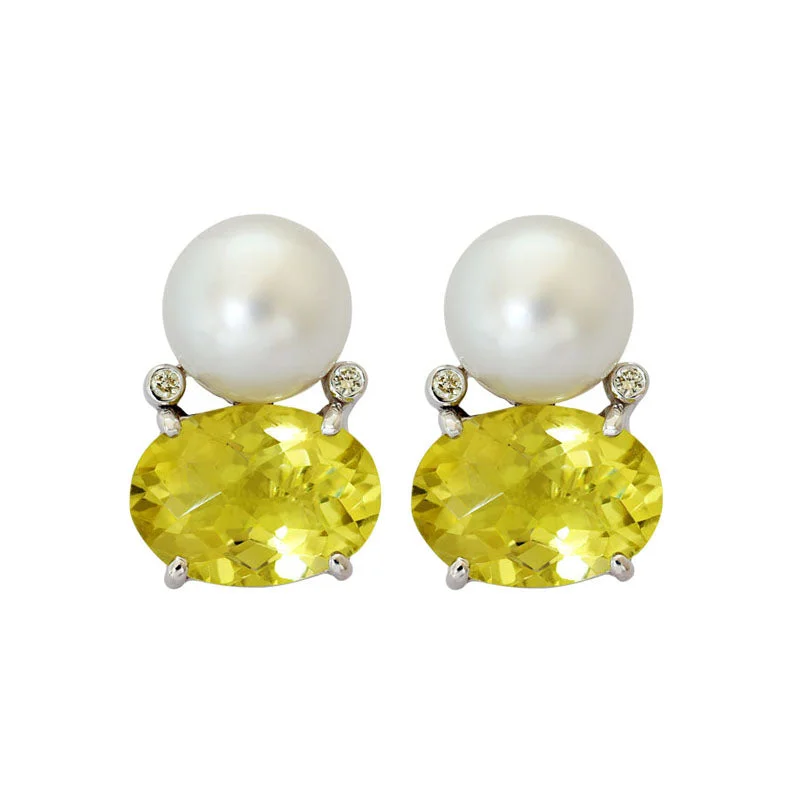 ladies-minimalist-diamond-earrings-Earrings-Lemon Quartz, South Sea Pearl and Diamond