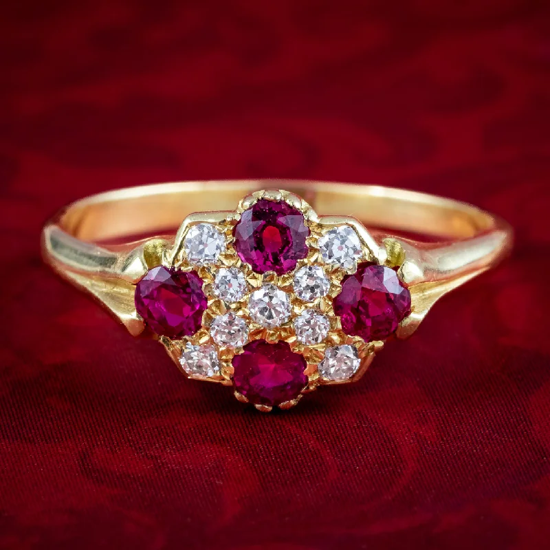 ladies-emerald-classic-rings-Antique Victorian Ruby Diamond Cluster Ring 0.60ct Ruby