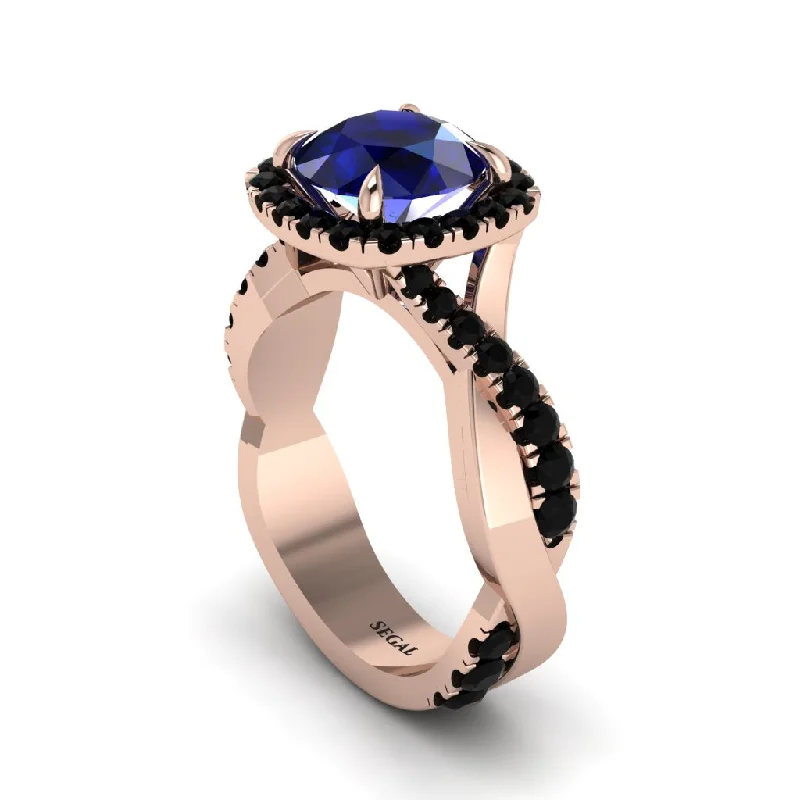 engagement-handmade-diamond-ring-Sapphire Twist Shank Halo Engagement Ring - Cheyenne No. 44