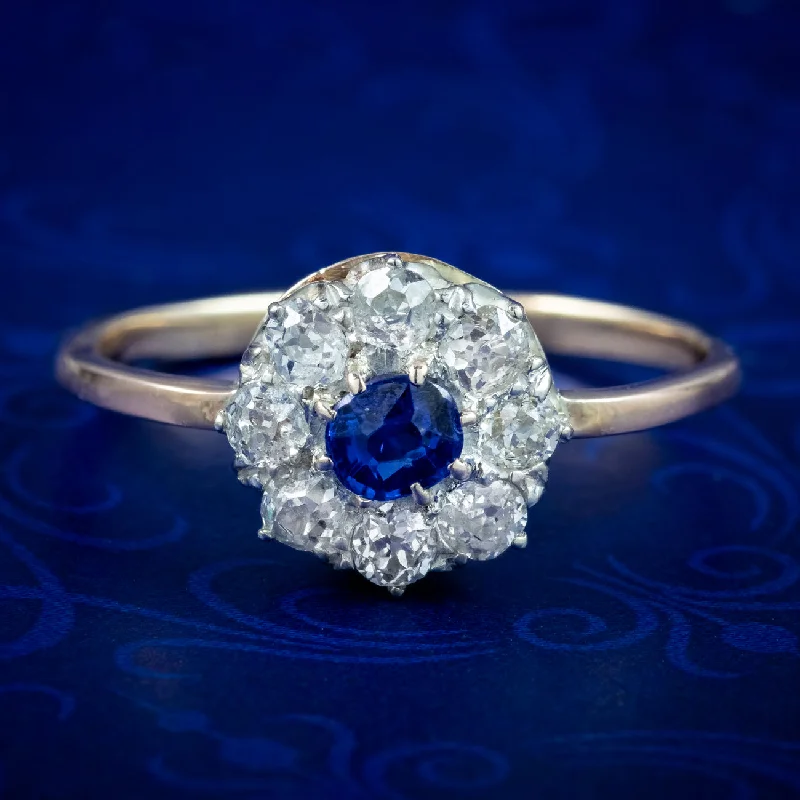 ladies-initial-rose-gold-rings-Antique Victorian Sapphire Diamond Cluster Ring 0.15ct Sapphire