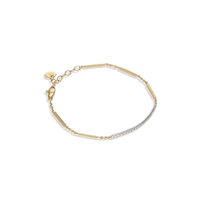 Ladies bracelets with fin charms -18K Yellow and White Gold Pave Diamond Bar Bracelet